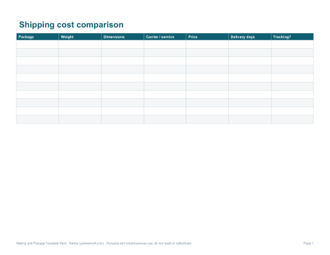 Preview of the first page of Shipping comparison (PDF/DOCX/XLSX)